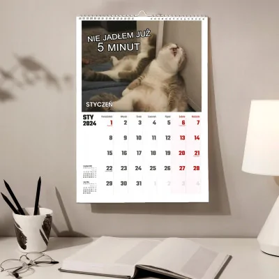 Kalendarz ścienny Na Rok 2024 śmieszne Kotki Koty Wieloplanszowy A3