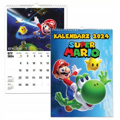 Kalendarz ścienny Na Rok 2024 Super Mario Luigi Wieloplanszowy A3