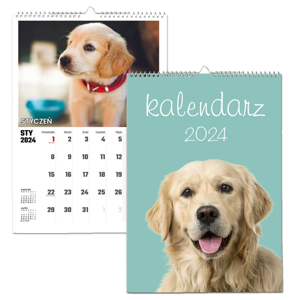 Kalendarz ścienny Na Rok 2024 Psy Piesek Szczeniak Wieloplanszowy A3