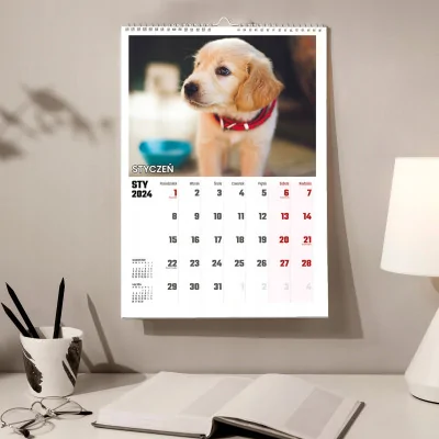 Kalendarz ścienny Na Rok 2024 Psy Piesek Szczeniak Wieloplanszowy A3