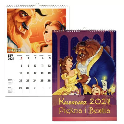 Kalendarz ścienny Na Rok 2024 Piękna I Bestia Bajka Wieloplanszowy A3