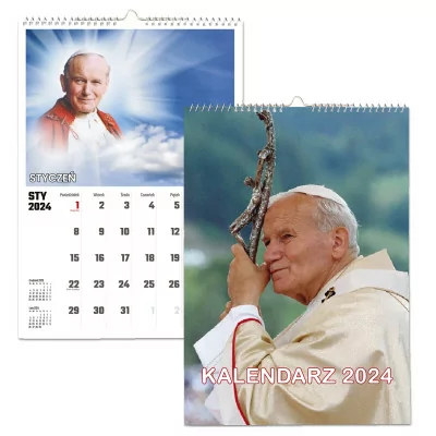 Kalendarz ścienny Na Rok 2024 Jan Paweł 2 Papież Wojtyła Wieloplanszowy A3