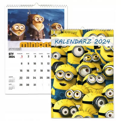 Kalendarz ścienny Na Rok 2024 Minionki Minions Wieloplanszowy A4