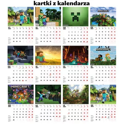 Kalendarz ścienny Na Rok 2024 Minecraft A4