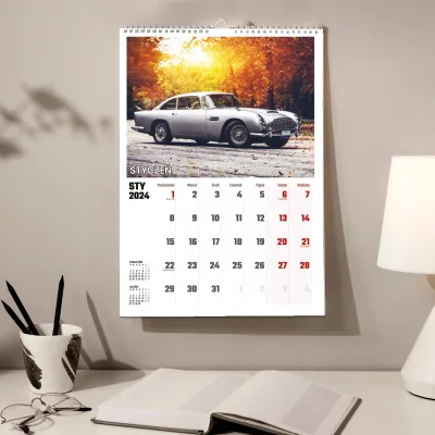 Kalendarz ścienny Na Rok 2024 Zabytkowe Samochody Wieloplanszowy A3