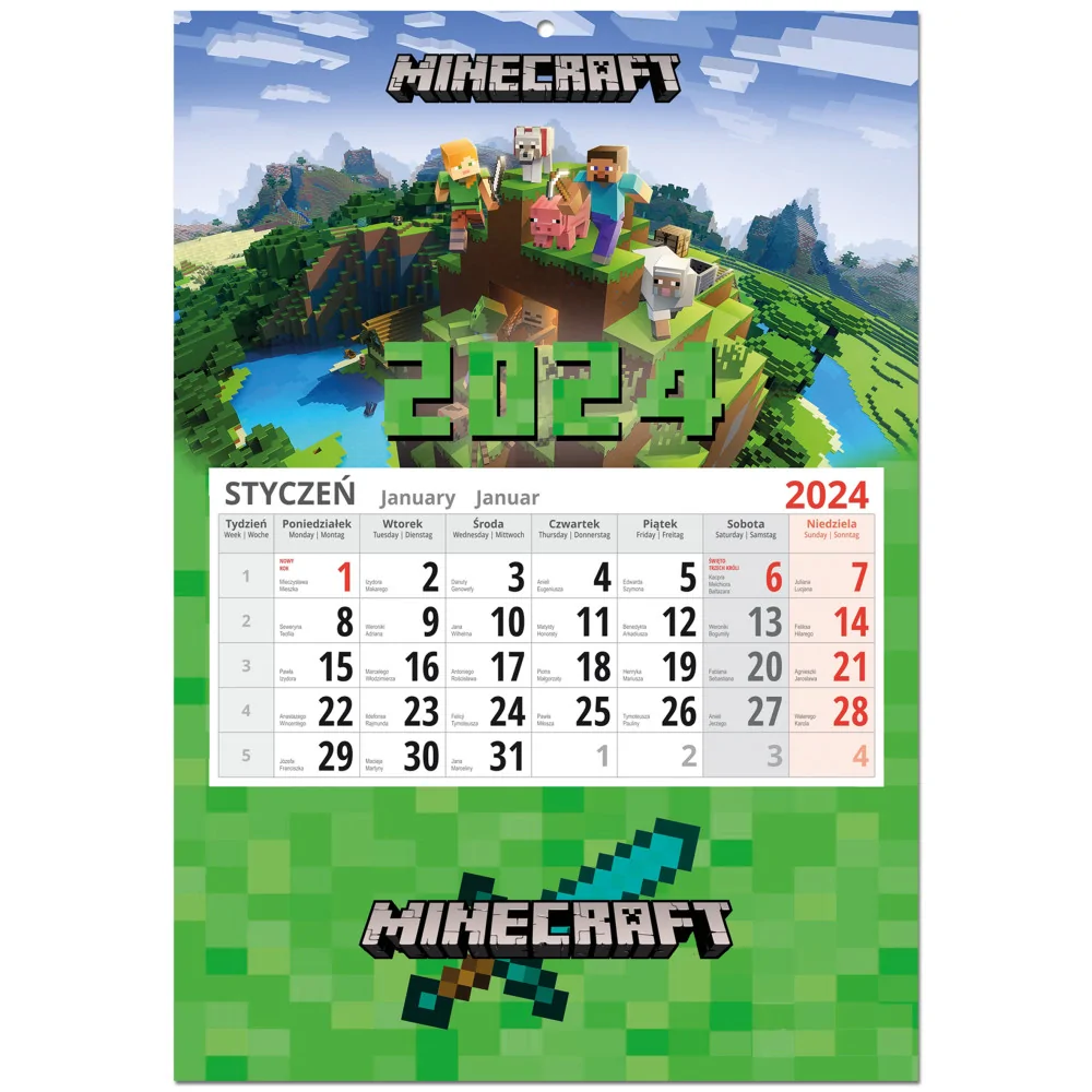 Kalendarz Jednodzielny ścienny Minecraft 2024 Y3
