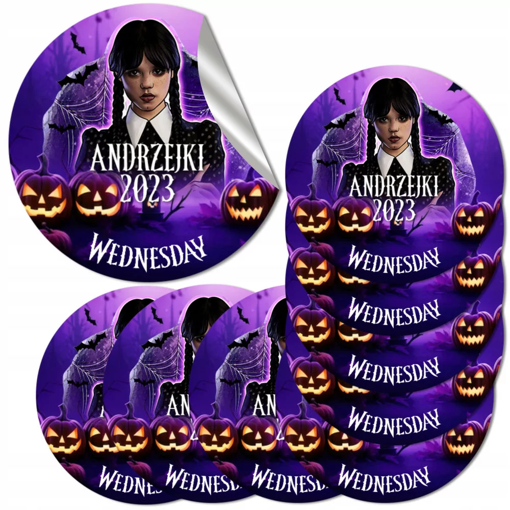 Naklejki Na Hallowen Andrzejki Podziękowanie Impreza Wednesday Addams Y4
